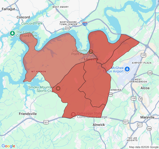 Map of septic coverage in Louisville, TN