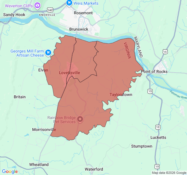 Map of septic coverage in Lovettsville, VA