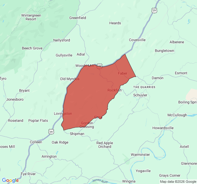 Map of septic coverage in Lovingston, VA