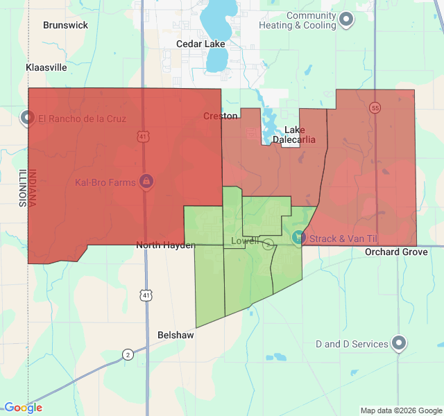 Map of septic coverage in Lowell, IN