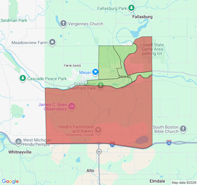 Map of septic coverage in Lowell, MI