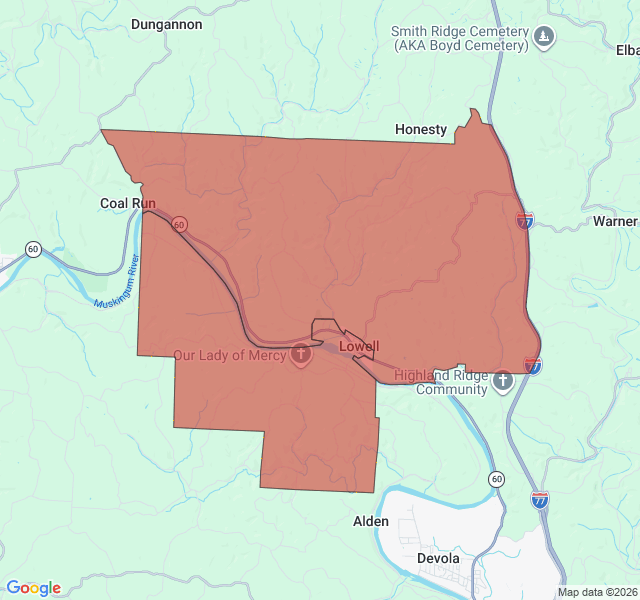 Map of septic coverage in Lowell, OH