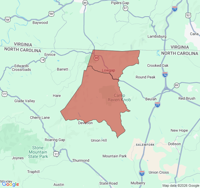 Map of septic coverage in Lowgap, NC