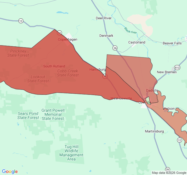 Map of septic coverage in Lowville, NY