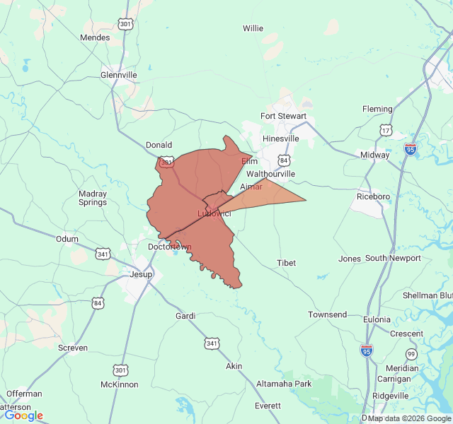 Map of septic coverage in Ludowici, GA