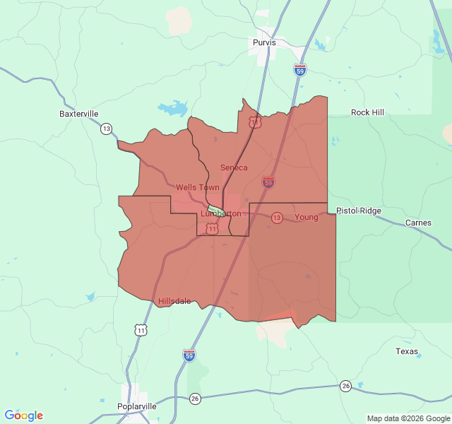 Map of septic coverage in Lumberton, MS
