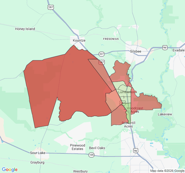 Map of septic coverage in Lumberton, TX