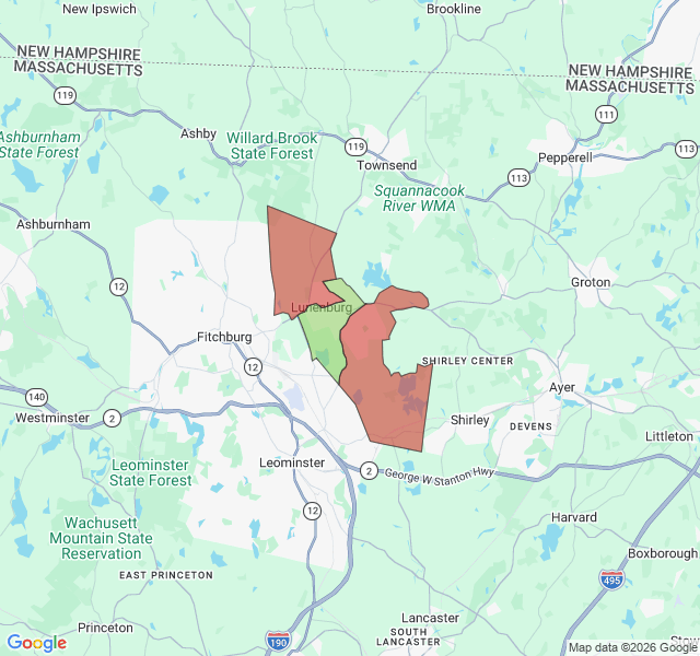 Map of septic coverage in Lunenburg, MA