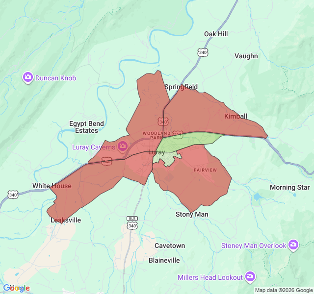 Map of septic coverage in Luray, VA