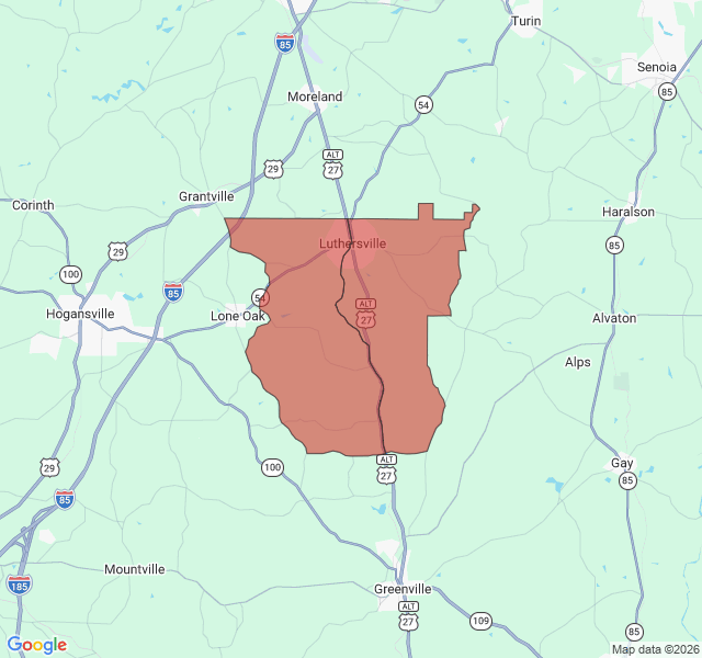 Map of septic coverage in Luthersville, GA