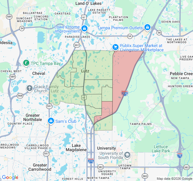 Map of septic coverage in Lutz, FL