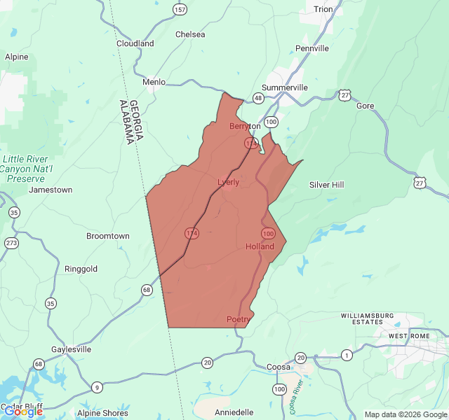 Map of septic coverage in Lyerly, GA