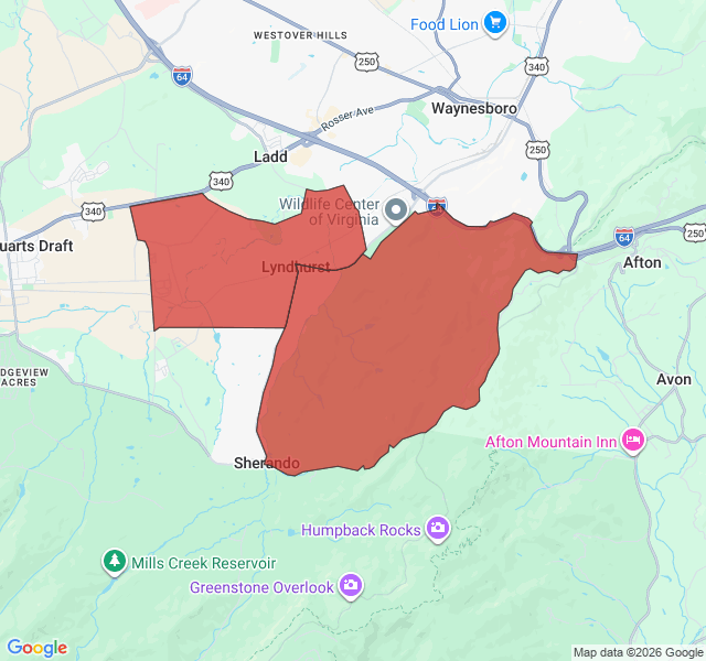 Map of septic coverage in Lyndhurst, VA