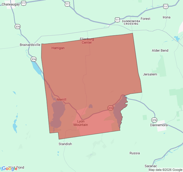 Map of septic coverage in Lyon Mountain, NY