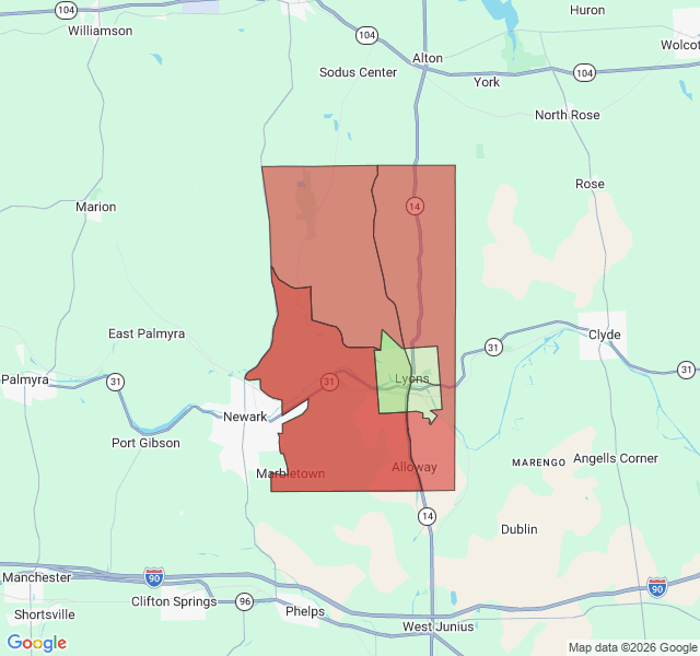 Map of septic coverage in Lyons, NY