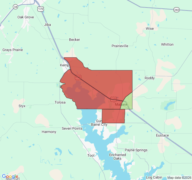 Map of septic coverage in Mabank, TX