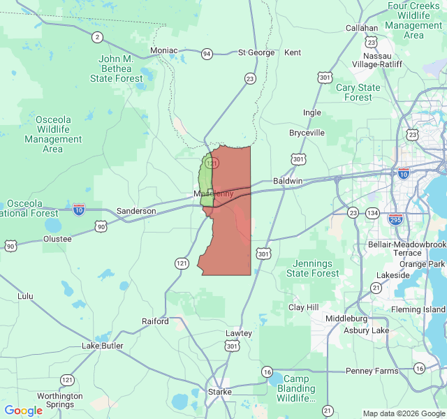 Map of septic coverage in Macclenny, FL