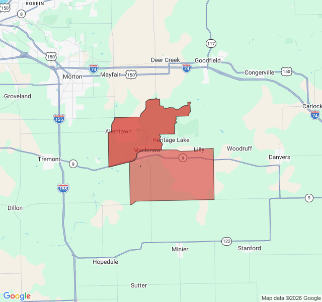 Map of septic coverage in Mackinaw, IL