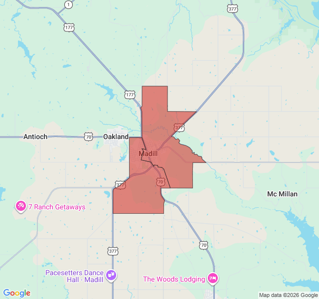 Map of septic coverage in Madill, OK