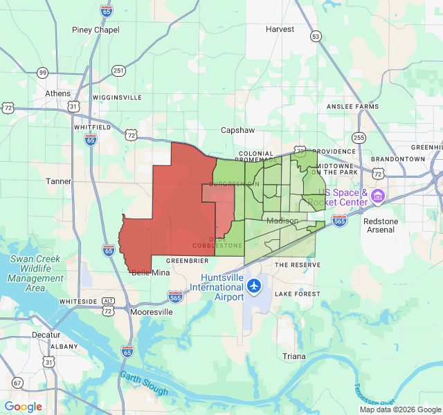 Map of septic coverage in Madison, AL