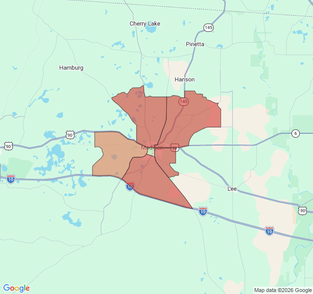 Map of septic coverage in Madison, FL
