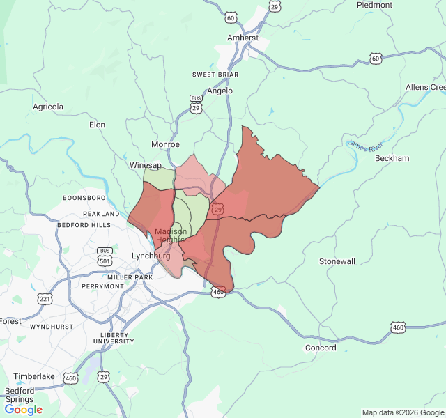 Map of septic coverage in Madison Heights, VA