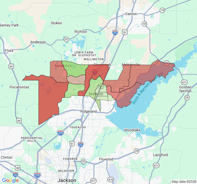 Map of septic coverage in Madison, MS