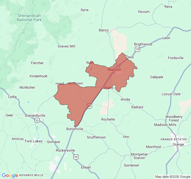 Map of septic coverage in Madison, VA