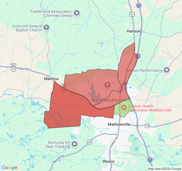 Map of septic coverage in Madisonville, KY