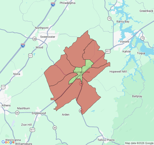 Map of septic coverage in Madisonville, TN