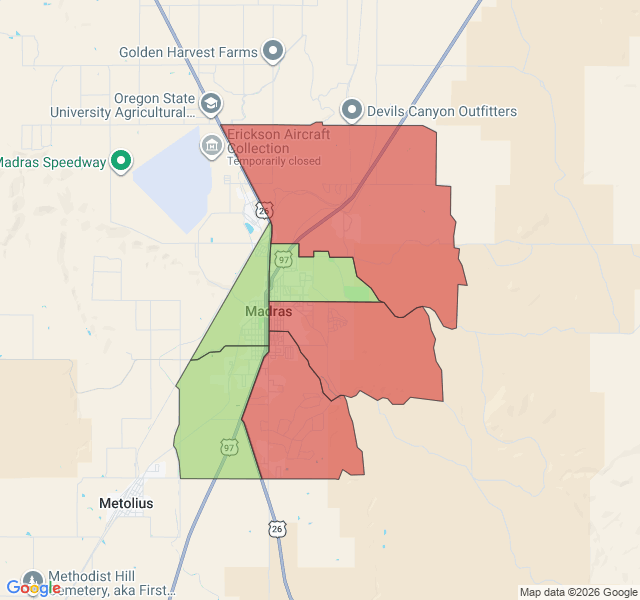 Map of septic coverage in Madras, OR
