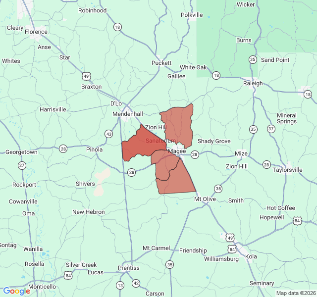 Map of septic coverage in Magee, MS