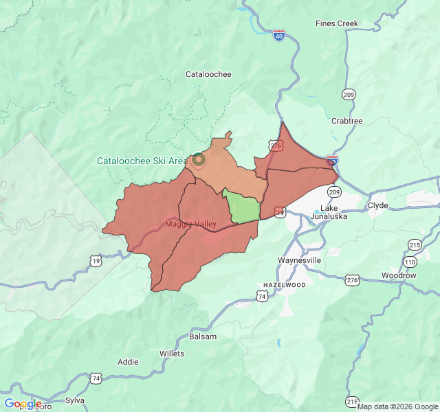 Map of septic coverage in Maggie Valley, NC