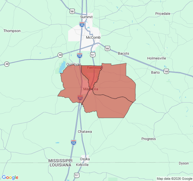 Map of septic coverage in Magnolia, MS
