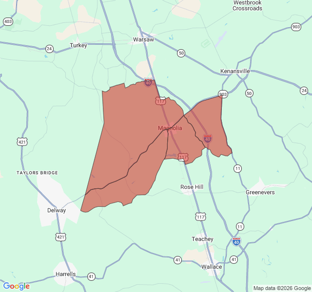 Map of septic coverage in Magnolia, NC