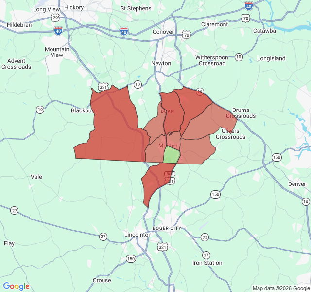 Map of septic coverage in Maiden, NC