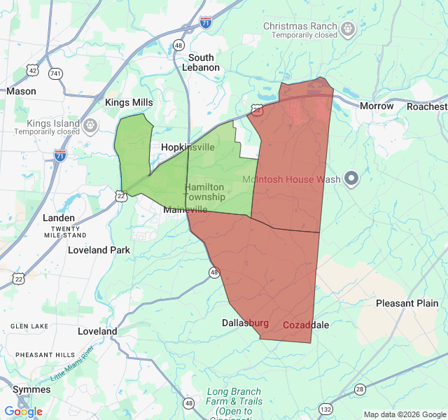 Map of septic coverage in Maineville, OH