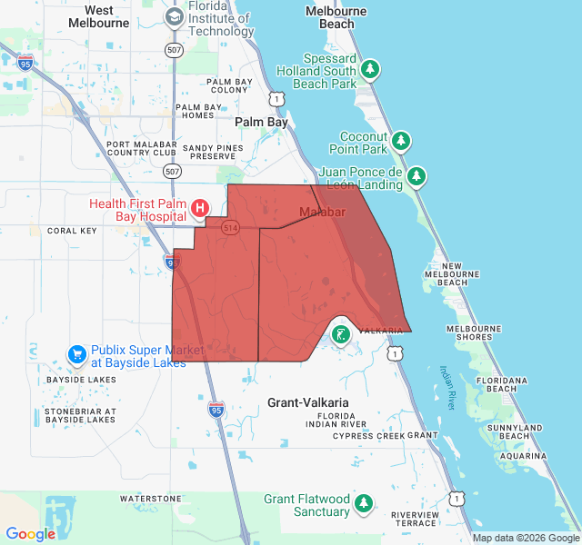 Map of septic coverage in Malabar, FL