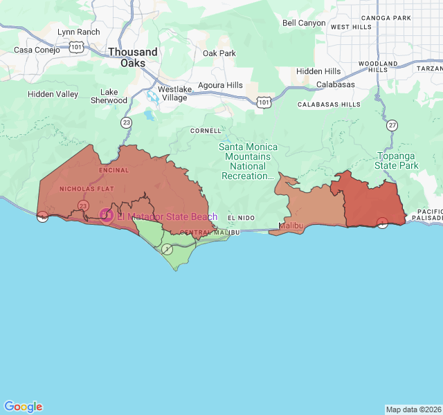 Map of septic coverage in Malibu, CA