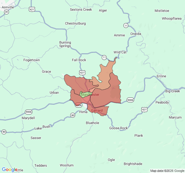 Map of septic coverage in Manchester, KY