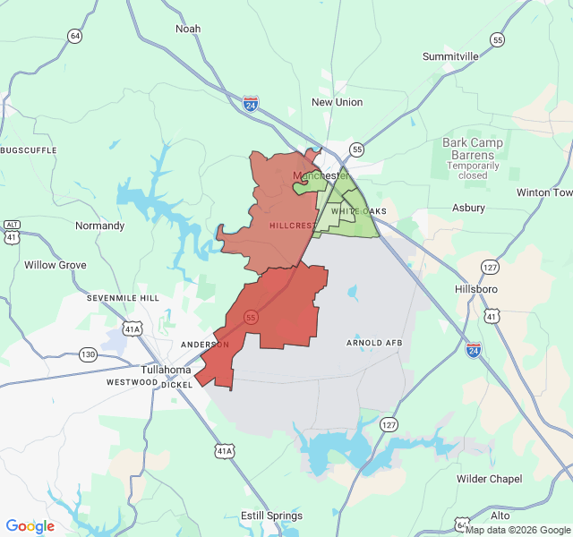 Map of septic coverage in Manchester, TN