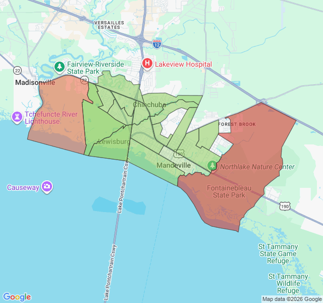 Map of septic coverage in Mandeville, LA
