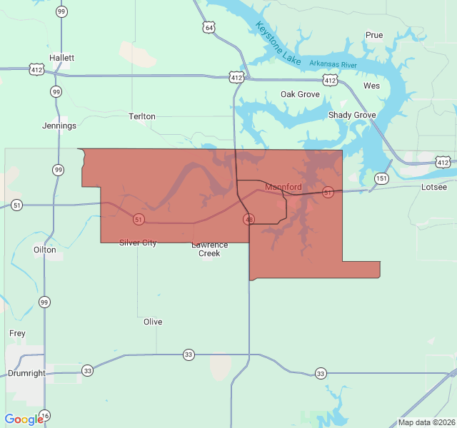 Map of septic coverage in Mannford, OK