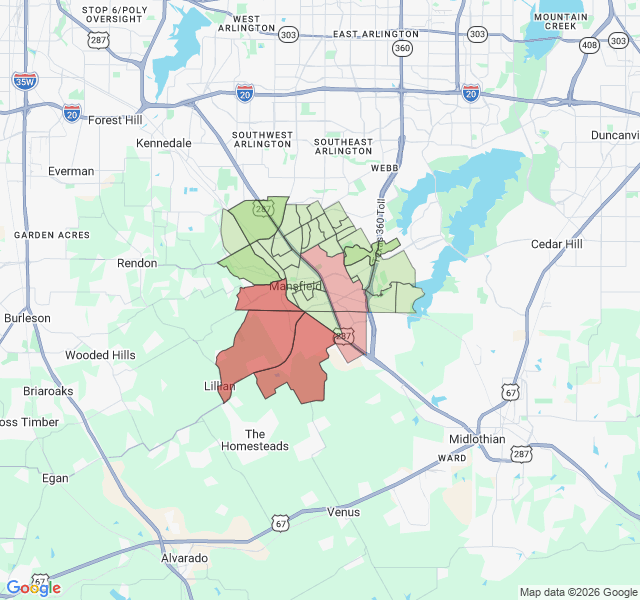 Map of septic coverage in Mansfield, TX