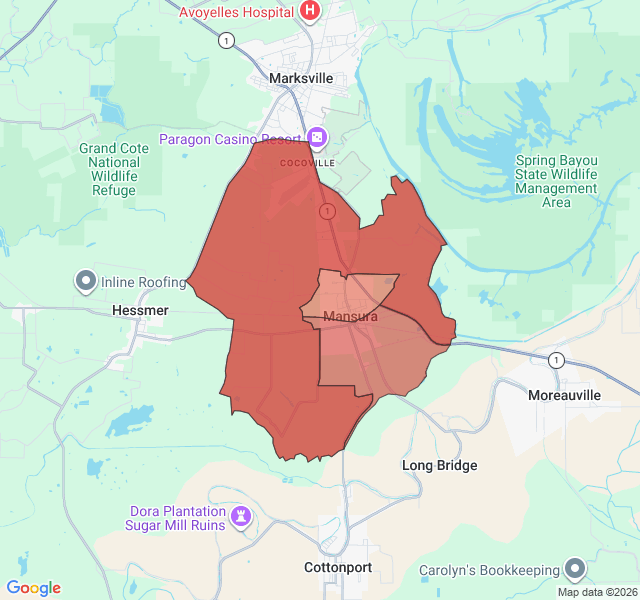 Map of septic coverage in Mansura, LA