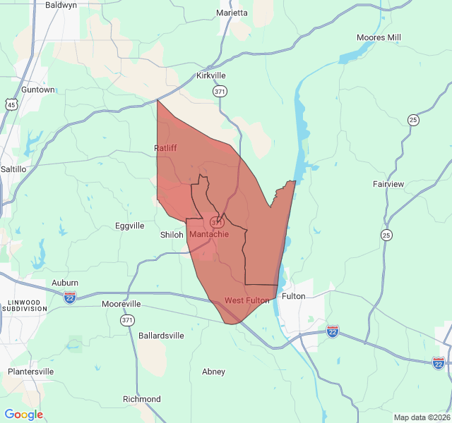 Map of septic coverage in Mantachie, MS