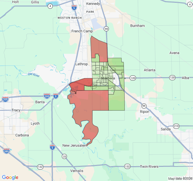 Map of septic coverage in Manteca, CA
