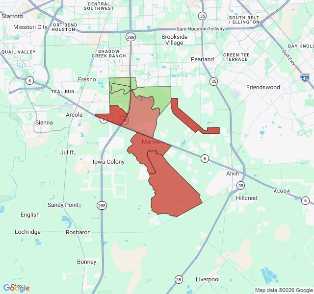 Map of septic coverage in Manvel, TX