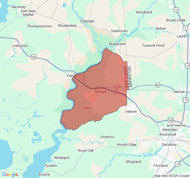 Map of septic coverage in Mardela Springs, MD