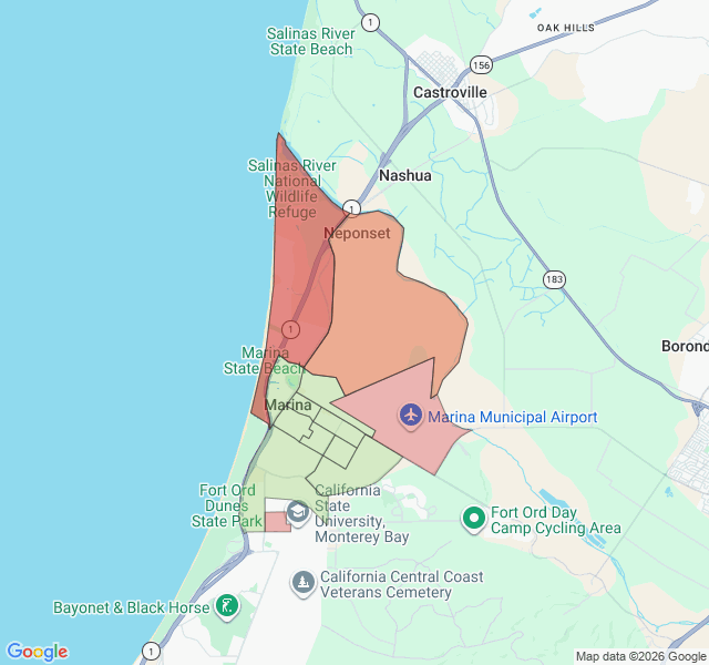 Map of septic coverage in Marina, CA